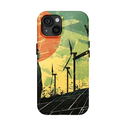 Man Surveying Wind Turbines Solar Panels Retro