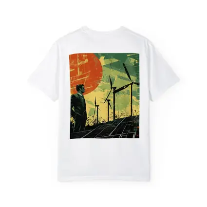 Man Surveying Wind Turbines Solar Panels Retro