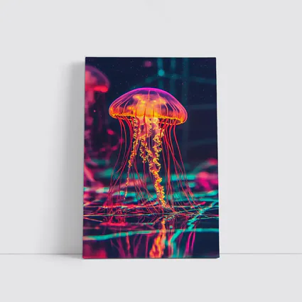 Neon Jellyfish Glowing Dark Cyberpunk Ocean