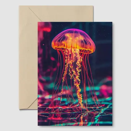 Neon Jellyfish Glowing Dark Cyberpunk Ocean