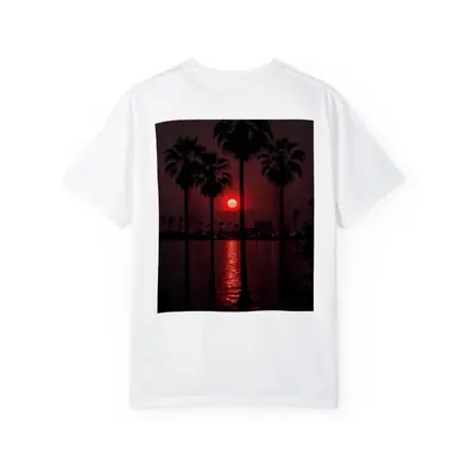 Red Sunset Palm Trees Coastal City View