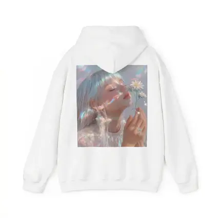 Dreamy Girl Holding Daisies Iridescent Art