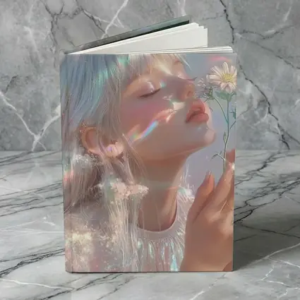Dreamy Girl Holding Daisies Iridescent Art