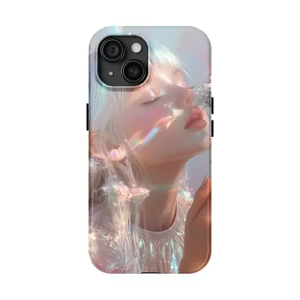 Dreamy Girl Holding Daisies Iridescent Art