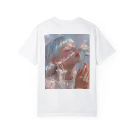 Dreamy Girl Holding Daisies Iridescent Art