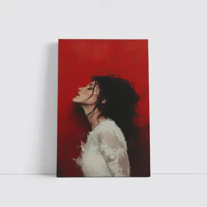 Woman Profile Portrait Red Abstract Background