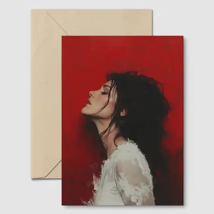 Woman Profile Portrait Red Abstract Background