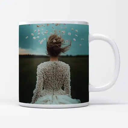 Woman White Dress Petals Flying Field