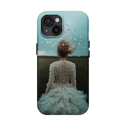 Woman White Dress Petals Flying Field