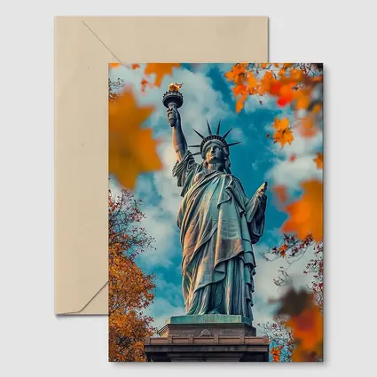 Statue of Liberty Autumn Foliage Sky