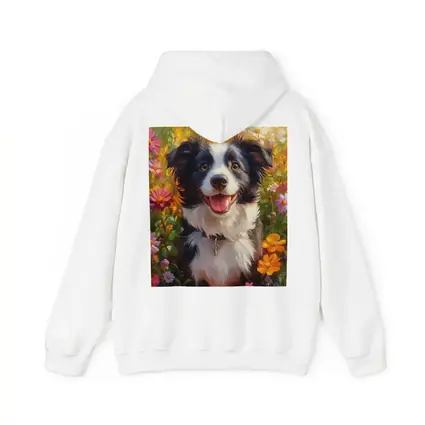 Happy Border Collie Dog Oil Painting Flowers