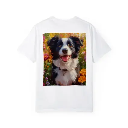 Happy Border Collie Dog Oil Painting Flowers