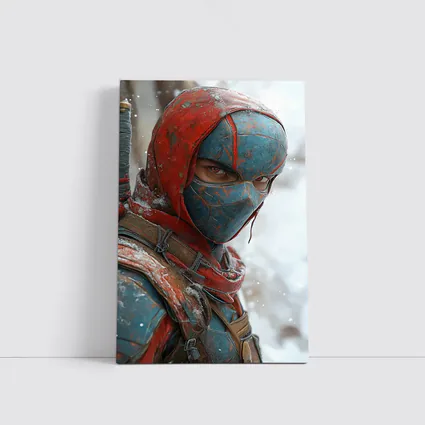 Red Blue Ninja Warrior Snowy Winter Background
