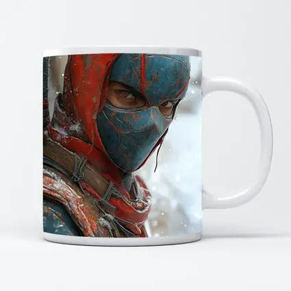 Red Blue Ninja Warrior Snowy Winter Background