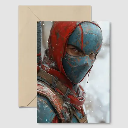 Red Blue Ninja Warrior Snowy Winter Background