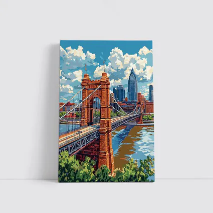 Roebling Suspension Bridge Cincinnati Skyline Art
