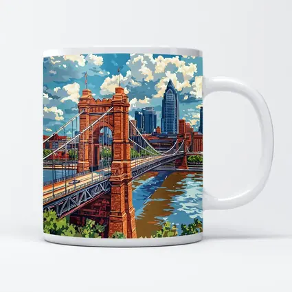 Roebling Suspension Bridge Cincinnati Skyline Art