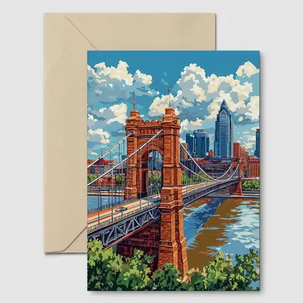 Roebling Suspension Bridge Cincinnati Skyline Art