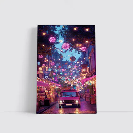 Neon Street Market Night Pink Van