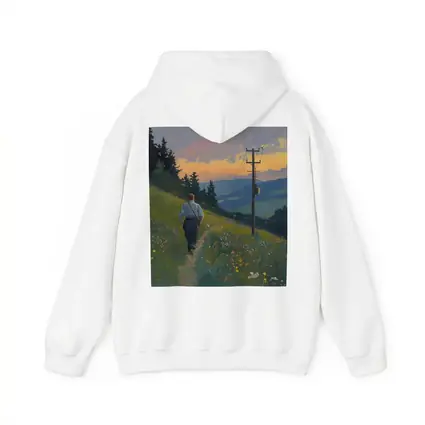 Man Walking Wildflower Path Oil Painting