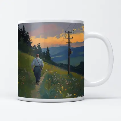 Man Walking Wildflower Path Oil Painting