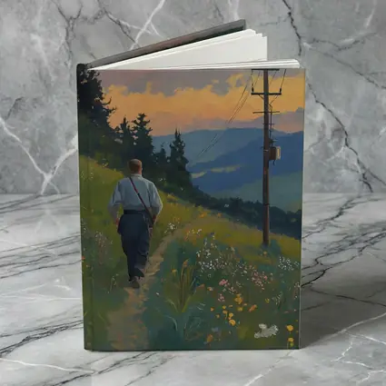 Man Walking Wildflower Path Oil Painting
