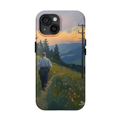 Man Walking Wildflower Path Oil Painting