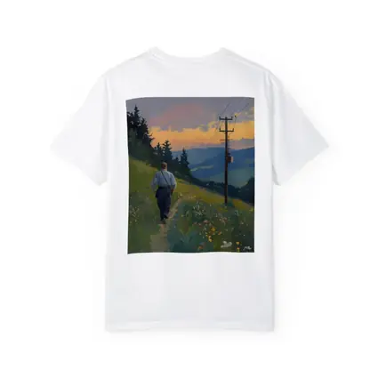 Man Walking Wildflower Path Oil Painting