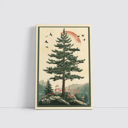 Pine Tree Mountain Landscape Japanese Minimal Art