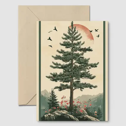 Pine Tree Mountain Landscape Japanese Minimal Art