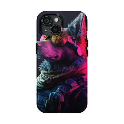 German Shepherd Tactical Gear Neon Dark Background