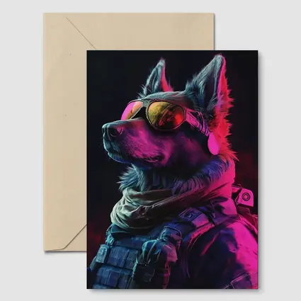German Shepherd Tactical Gear Neon Dark Background