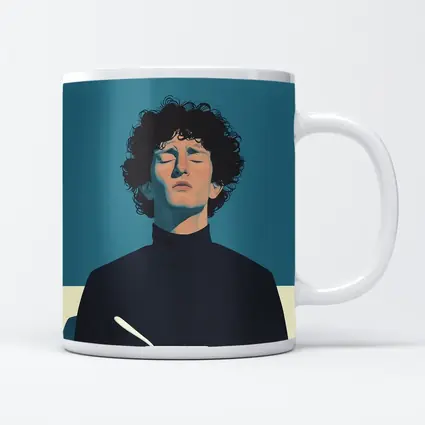 Young Man Holding Bowl Eyes Closed Blue