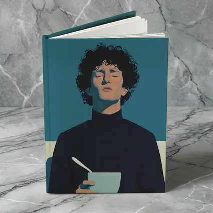Young Man Holding Bowl Eyes Closed Blue