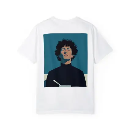 Young Man Holding Bowl Eyes Closed Blue