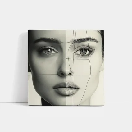 Woman Face Split Photo Sketch Portrait