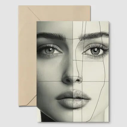 Woman Face Split Photo Sketch Portrait