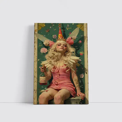 Fairy Queen Blonde Woman Pink Floral Background