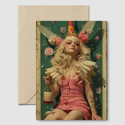 Fairy Queen Blonde Woman Pink Floral Background