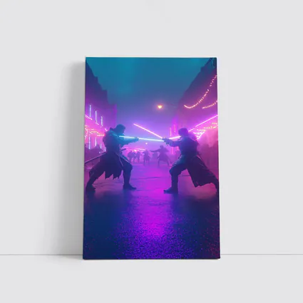 Neon Lightsaber Duel Cyberpunk City Street