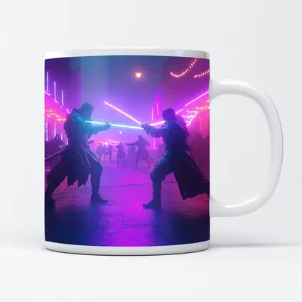 Neon Lightsaber Duel Cyberpunk City Street
