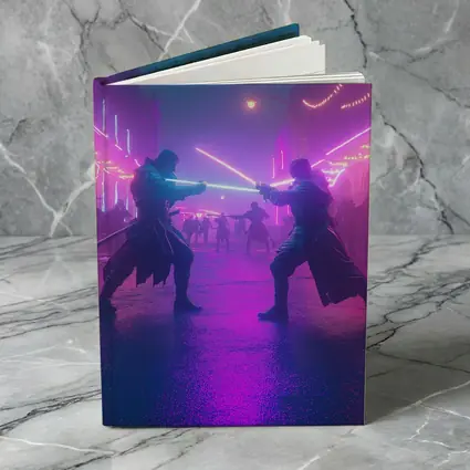 Neon Lightsaber Duel Cyberpunk City Street