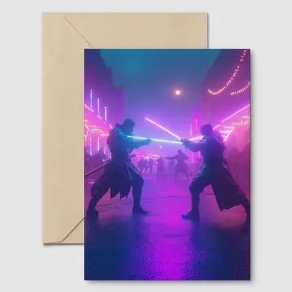Neon Lightsaber Duel Cyberpunk City Street