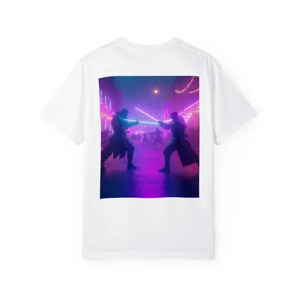 Neon Lightsaber Duel Cyberpunk City Street
