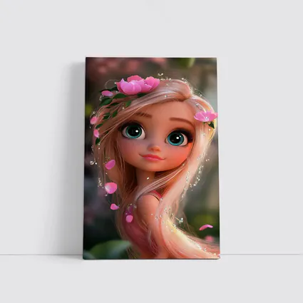 Cartoon Girl Pink Flowers Fantasy Garden