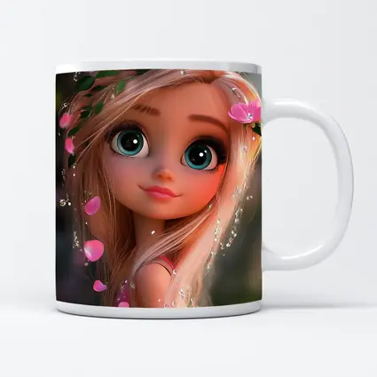 Cartoon Girl Pink Flowers Fantasy Garden