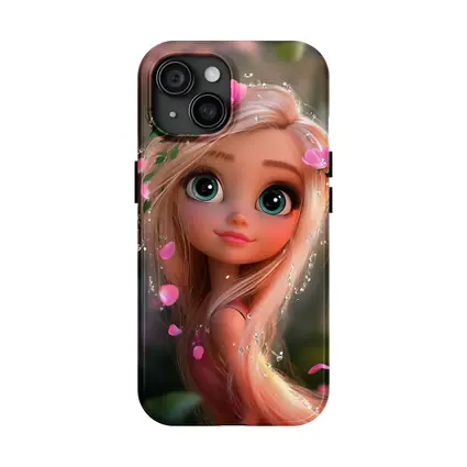 Cartoon Girl Pink Flowers Fantasy Garden