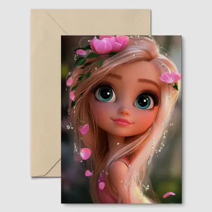 Cartoon Girl Pink Flowers Fantasy Garden