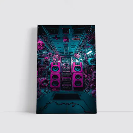 Neon Pink Speakers Inside Cyberpunk Control Room