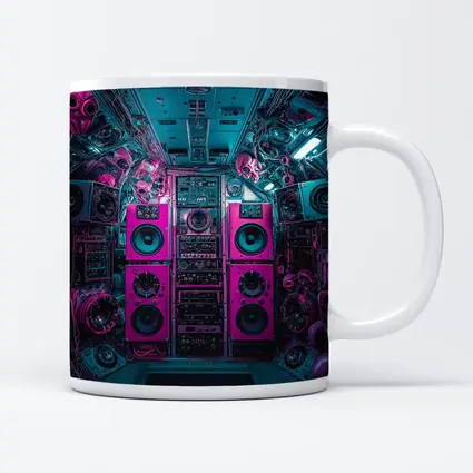 Neon Pink Speakers Inside Cyberpunk Control Room